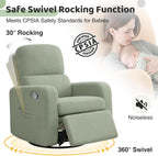 Swivel Rocker Recliner, Oversized Manual Boucle Nursery Glider Rocking Recliner Chair with Removable Cushion, Upholstered Teddy Swivel Reclining Chair for Nursery Living Room Bedroom, Green
