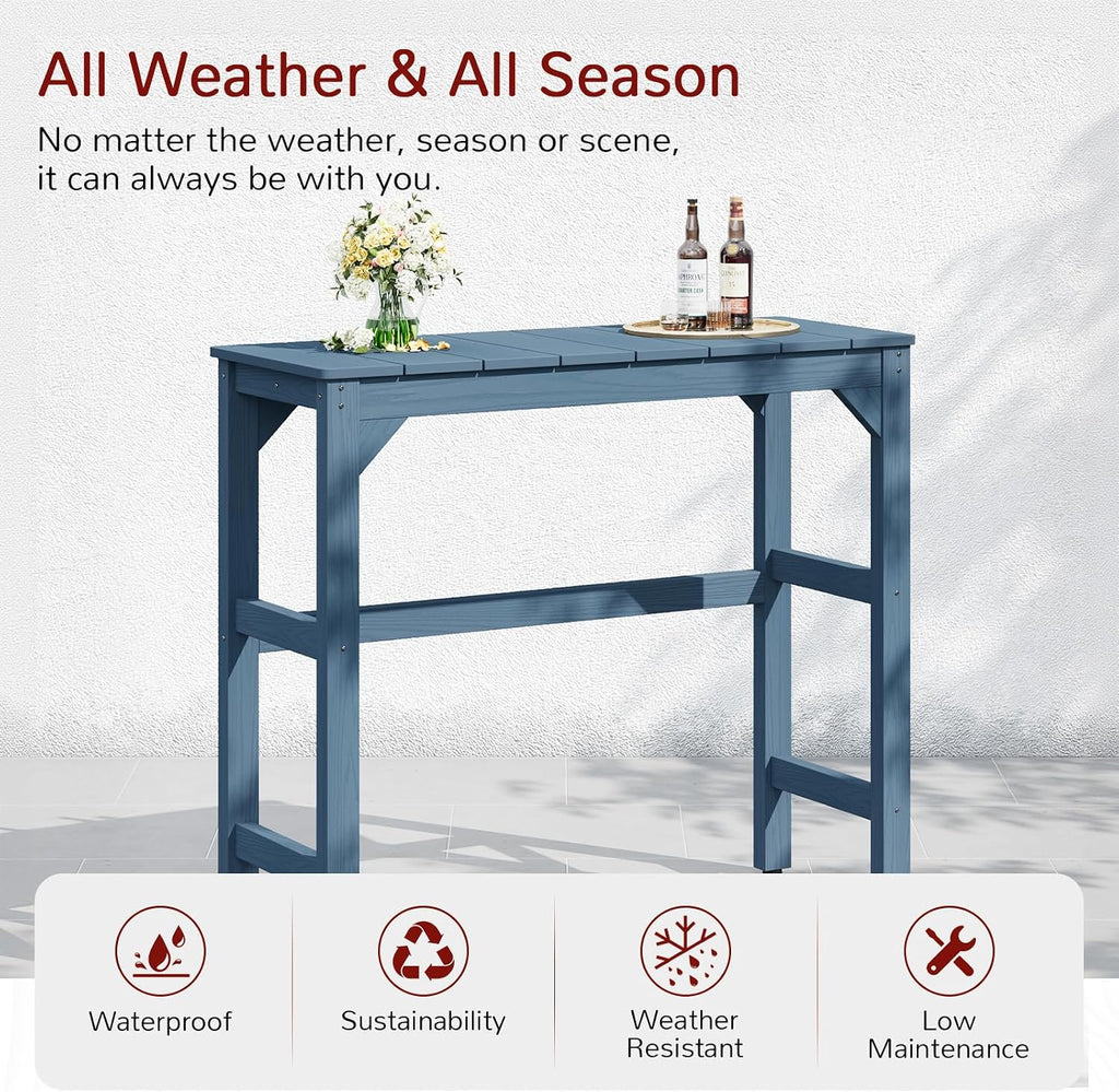 Stoog Patio Bar Table, All-Weather Outdoor Bar Height Table with Adjustable Feet, Low Maintenance, for Balcony, Deck, Porch, and Poolside, Blue