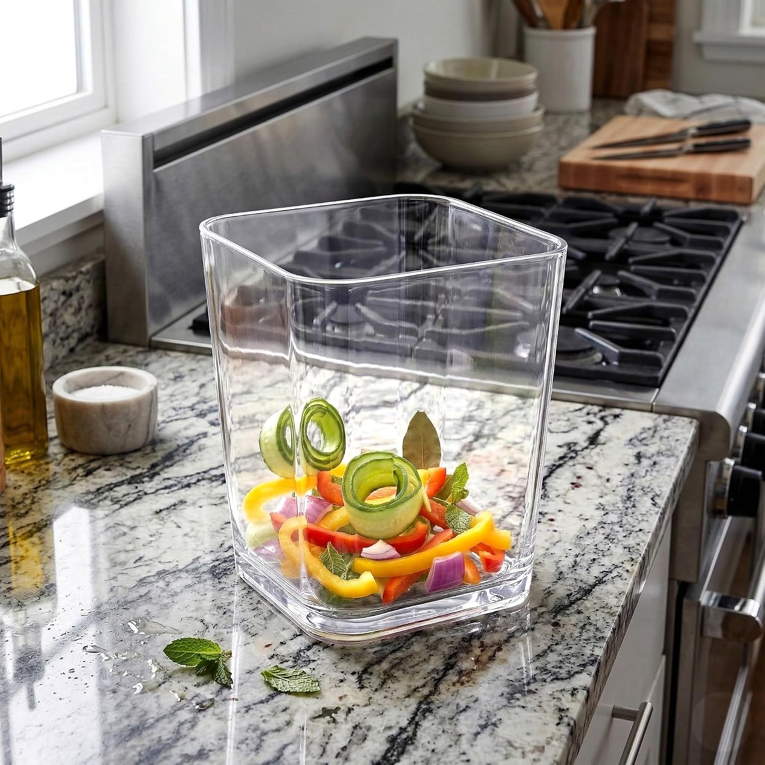 Amazing Abby Acrylic Trash Can (1-Pack), Clear Plastic Waste Basket for Kitchen and Bathroom, Stylish Garbage Bin for Home and Office, 1.5 Gallon Capacity, Clear