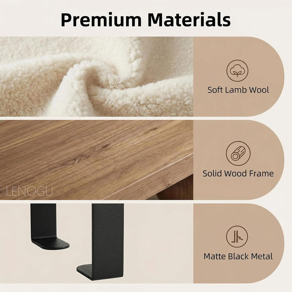 Modern Entryway Bench with Abstract Metal Leg,Wooden Boucle Bench,Upholstered End of Bed Bench,Shoe Changing Bench for Entryway Livingroom Bedroom (140cm/55)