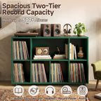 Record Player Stand with Charging Station, Green | Vinyl Record Storage Cabinet, Holds Up to 500+ Albums, Metal Turntable Stand with Large Tabletop for Music Room Studio