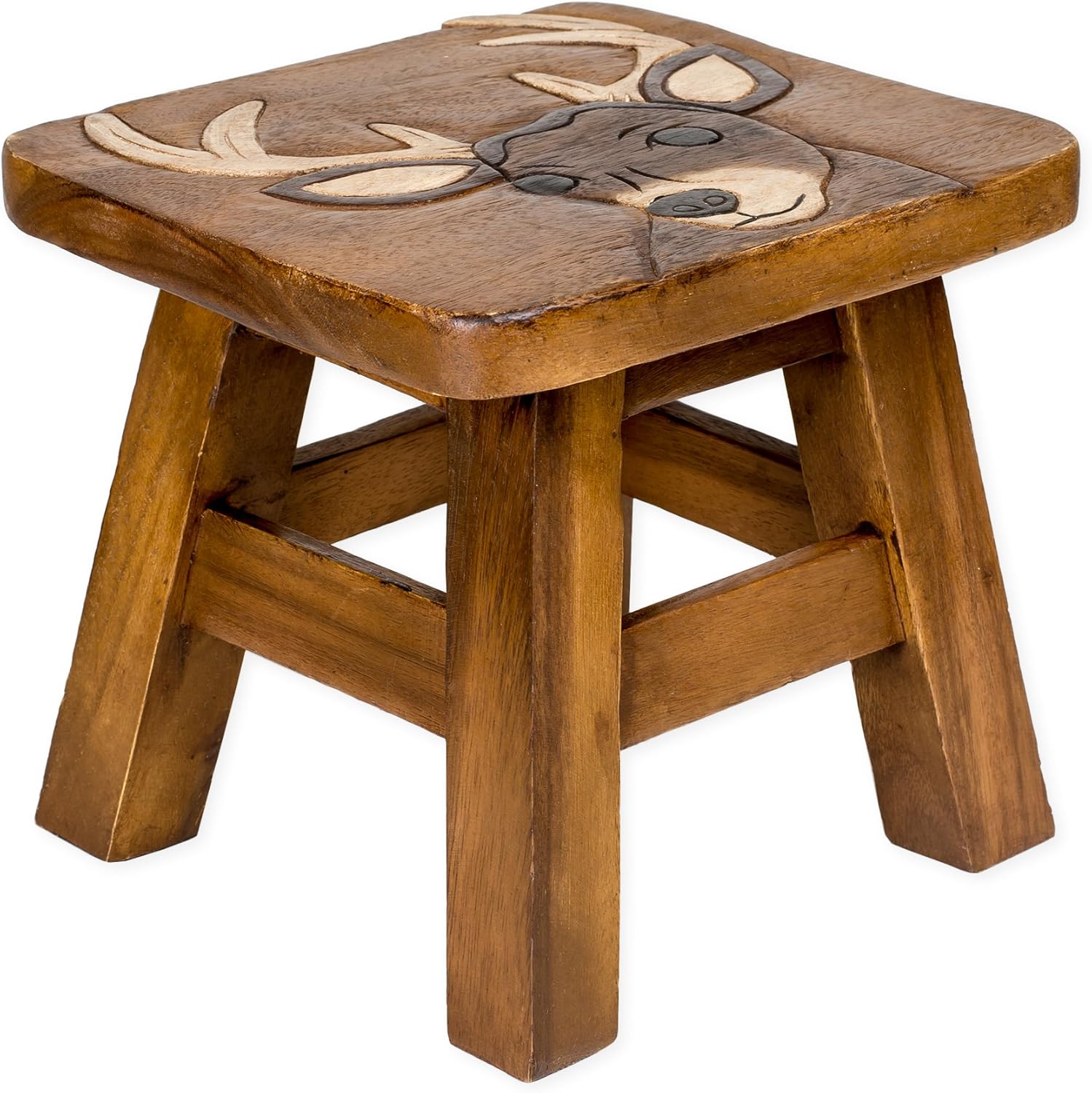 Sea Island Imports Buck Deer Design Hand Carved Acacia Hardwood Decorative Short Stool