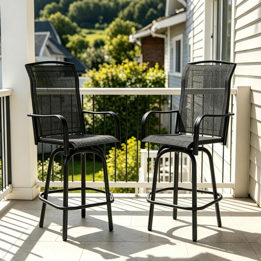 SHGJ&SOFT Outdoor Swivel Patio Bar Stools Set of 2, Bar Height Chairs, Rotating Patio Bar Stools, High Top Patio Chairs Durable Textilence Fabric for Outside,Lawn,Garden,Balcony (Dark Gray, Set of 2)