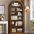RALGEND Arched Bookshelf, 75.8" Tall Arch Bookcase with Storage, 6-Tier Farmhouse Book Shelf, Arched Cabinet, Wooden Bookshelf with Open Display Shelves, Adjustable Shelf, Office, Walnut