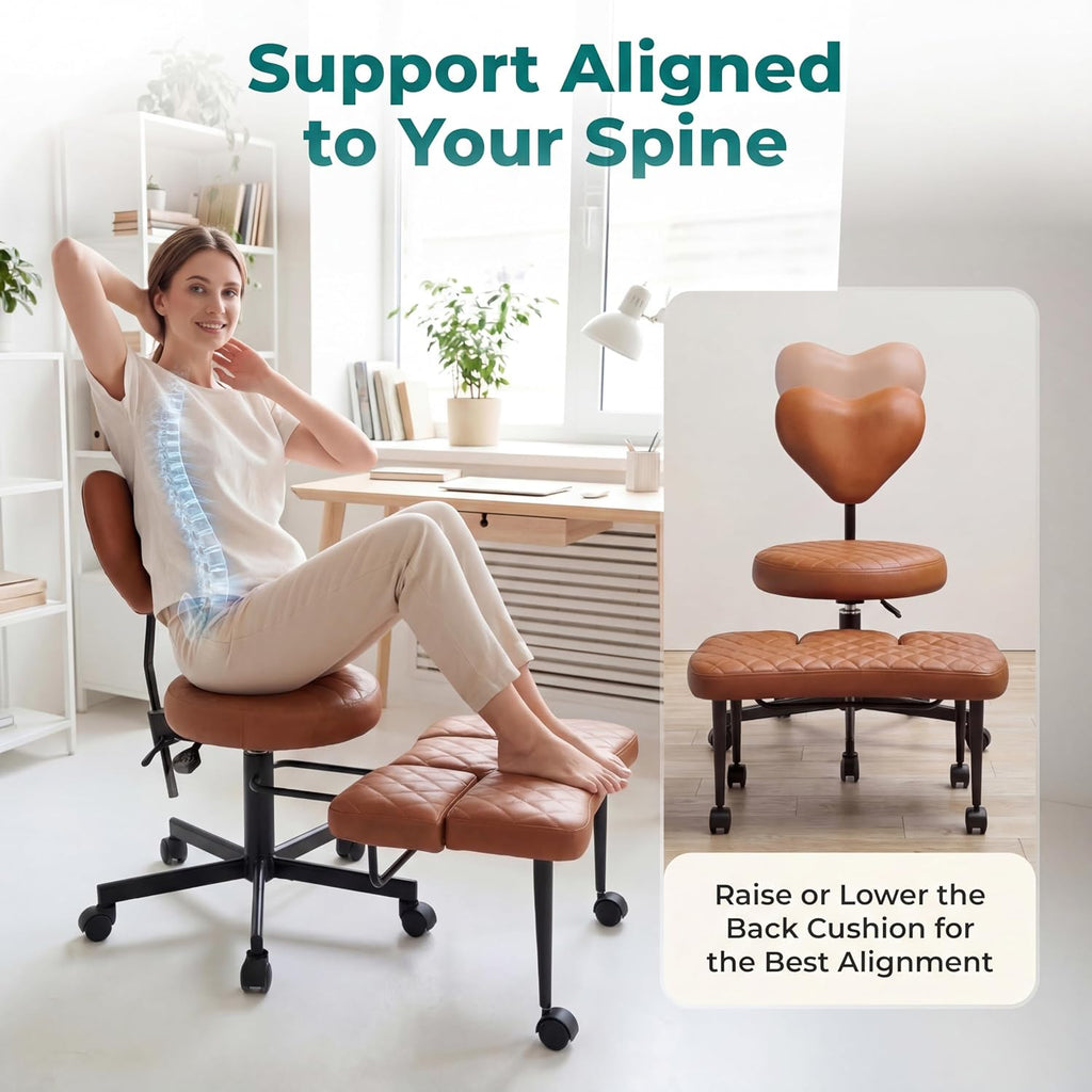 NYPOT Criss Cross Chair with Rotating FootRest for Kneeling Seating, Flexible Desk Chair with Wheels for ADHD to Sit Cross Legged - Multi-Position Adjustable Seat with Back Support 360° Swivel