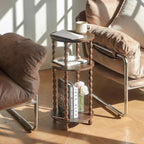 AWASEN Small Round End Table, Round Side Table with 3-Tier Open Shelf for Small Spaces, Wood Accent Table Nightstand for Bedroom, Living Room, Office, Walnut Brown