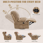 GRAINELL Oversize 40-Inch Swivel Glider Recliner, Wide Stripe Fabric Rocking Chair with 360° Rotation, for Adults Nursery Living Room (Khaki)