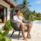 Egg Chair Outdoor Indoor Wicker, 400lbs Capacity, Ergonomic Seat, Easy-Maintenance Cover Balcony Chairs(Black+Gray)