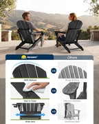 MUCHENGHY Folding Adirondack Chairs Patio Chairs Outdoor Adirondack Chair Weather Resistant Chair for Patio, Outside, Deck, Backyard, Fire Pit Chair, Campfire Chairs (Black)