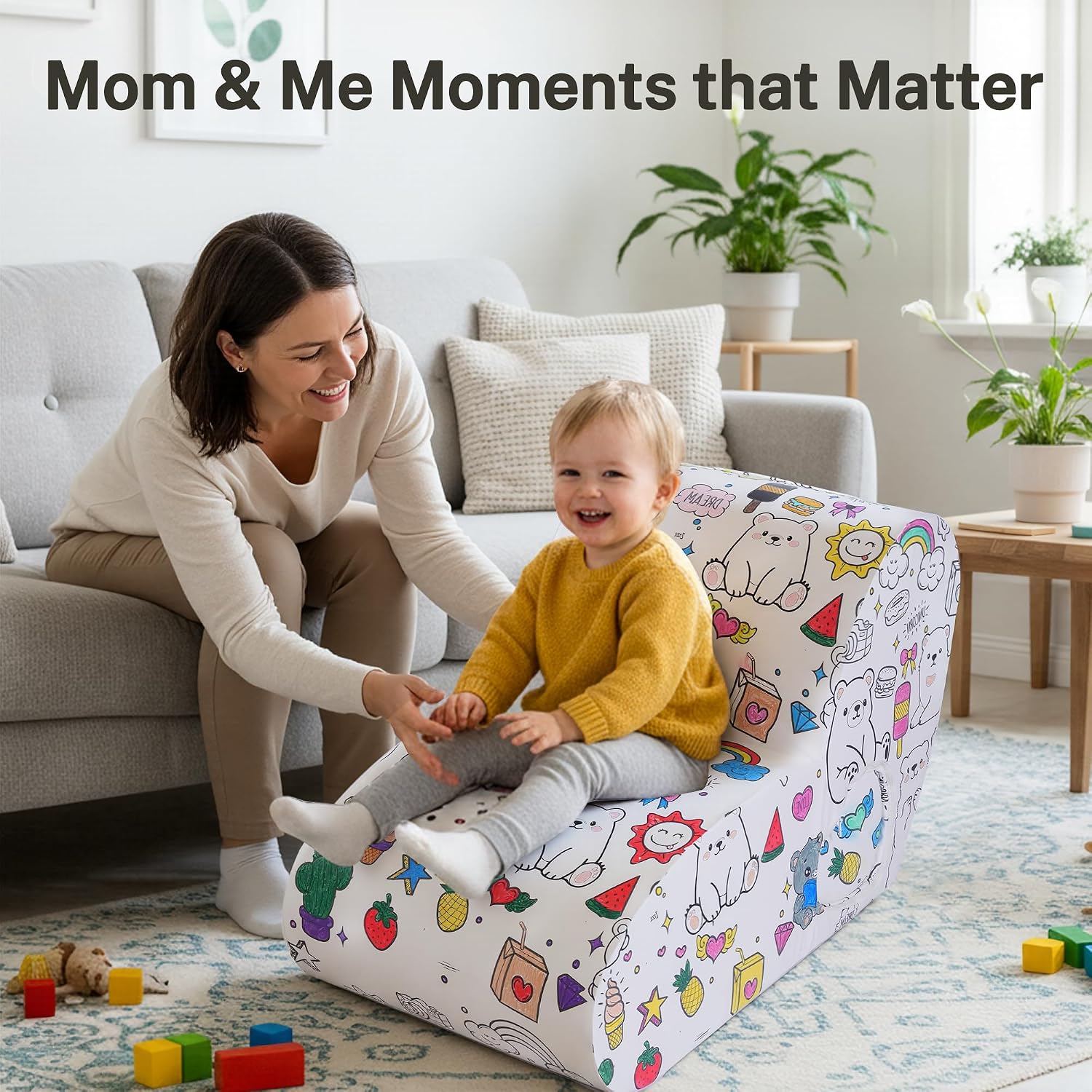 Graffiti Kids Couch Sofa，DIY Colorful Artistic Design, Ultra-Soft Comfort for Toddler Chair, Cute Graffiti Pattern Sofa for Girls and Boys, Comfy Toddlers Chairs for Bedrooms Living Rooms