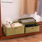 Nonam Storage Basket with Lid, Natural Seagrass Bin with Lid Set of 3, Shelf Baskets Multipurpose Container for Boho Decoration, Rectangular Storage Boxes for Home Organization- Dark Moss Green
