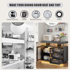 HWB Coffee Bar Cabinet with Storage, Buffet Sideboard with RGB Light, Modern Coffee Bar Table with Charging Station, Black