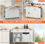 Bigbiglife Kitchen Island with Storage, 39.8" Rolling Kitchen Island Cart with Drop Leaf & Storage - Mobile Kitchen Organizer with Wheels, Rubberwood Top, Trash Can Cabinet & Towel Rack, White