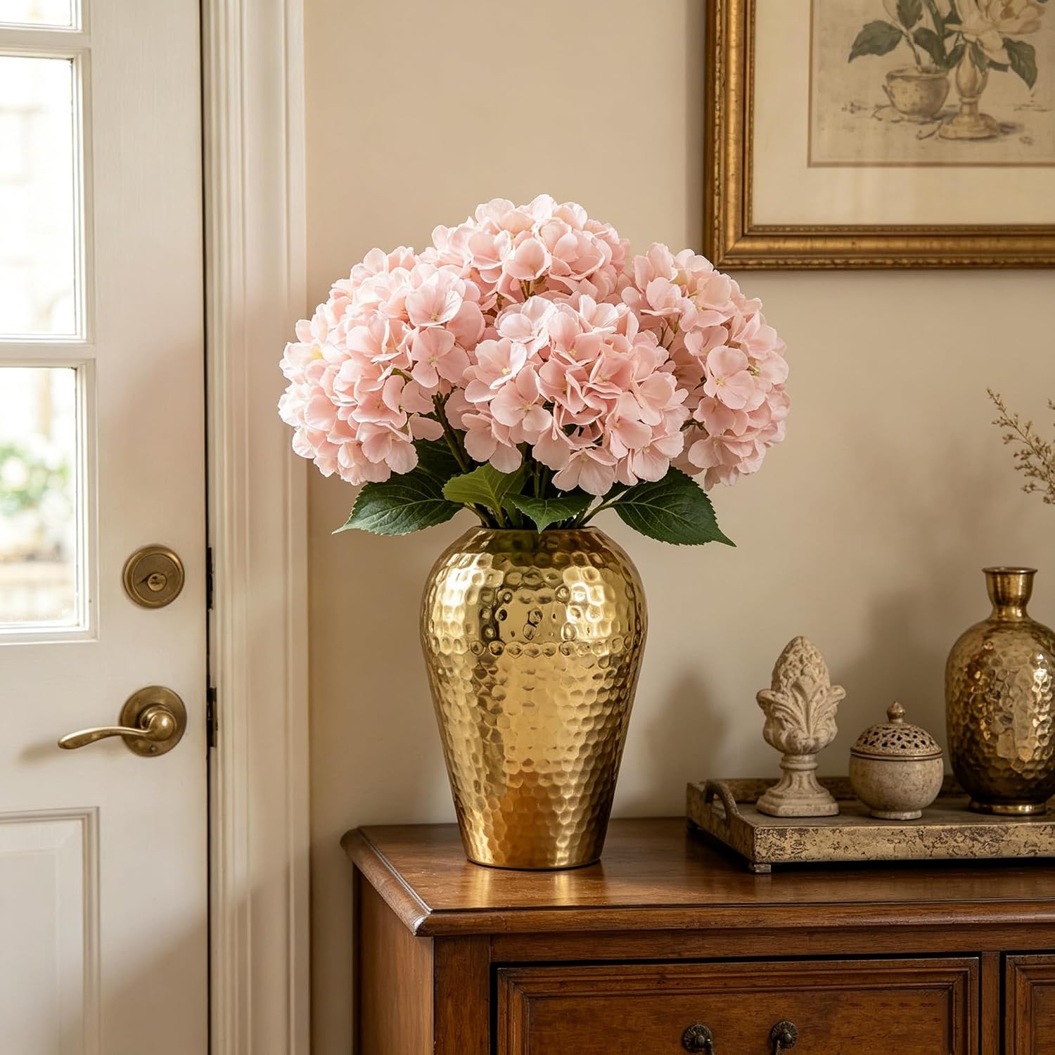 Hosley's 10" High Gold Finish Hammered Metal Vase – Elegant Gift for Floral Arrangements, Weddings, Special Events, Aromatherapy, Spa, Reiki, Meditation