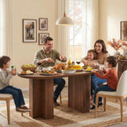OKD 63 Inch Modern Wood Oval Dining Table for 4-6, Dining Room Table with Stable T-Shaped Base & Metal Frame & Thick Tabletop, Sturdy Kitchen Table for Dinner Room, Kitchen, Rustic Walnut
