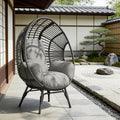Indoor Egg Chair Wicker, 400lbs Capacity, 8-Inch Deep Cushion, Rust-Resistant Frame Balcony Chairs(Black+Gray)
