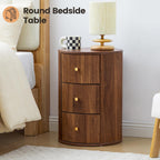 FurSch Fully Assembled Round End Table with 3 Storage Drawers, 15.75”Mid Century Side Table for Living Room, 3 Drawers Nightstand for Bedroom, Circle Sofa Bedside Table (Walnut-Round, 1 PC)