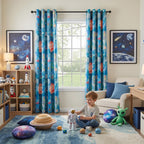 MYSKY HOME Boys Blackout Curtains 84 Inch Long 2 Panels Set 95% Light Blocking Noise Reduction Planet Astronaut Printed Grommet Drapes for Kids Nursery Bedroom Playroom, Each Panel 52" W, Blue