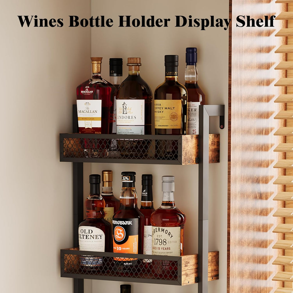 Unionly 5-Tier Liquor Stand for Home Bar，Freestanding Wine Racks for Wall,Wines Bottle Holder Display Shelf with Fences,Liquor Storage for Kitchen, Dining Room, Bar (Rustic Brown)