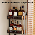Unionly 5-Tier Liquor Stand for Home Bar，Freestanding Wine Racks for Wall,Wines Bottle Holder Display Shelf with Fences,Liquor Storage for Kitchen, Dining Room, Bar (Rustic Brown)