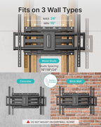 Pegzone Full Motion TV Wall Mount for 43-100 Inch TVs up to 176lbs, 25.2" Extension, Swivel Heavy Duty TV Bracket, Sliding Dual Arms for Off-Center Studs, Fits 16"/ 18" /24" Wood Studs, VESA 800x600