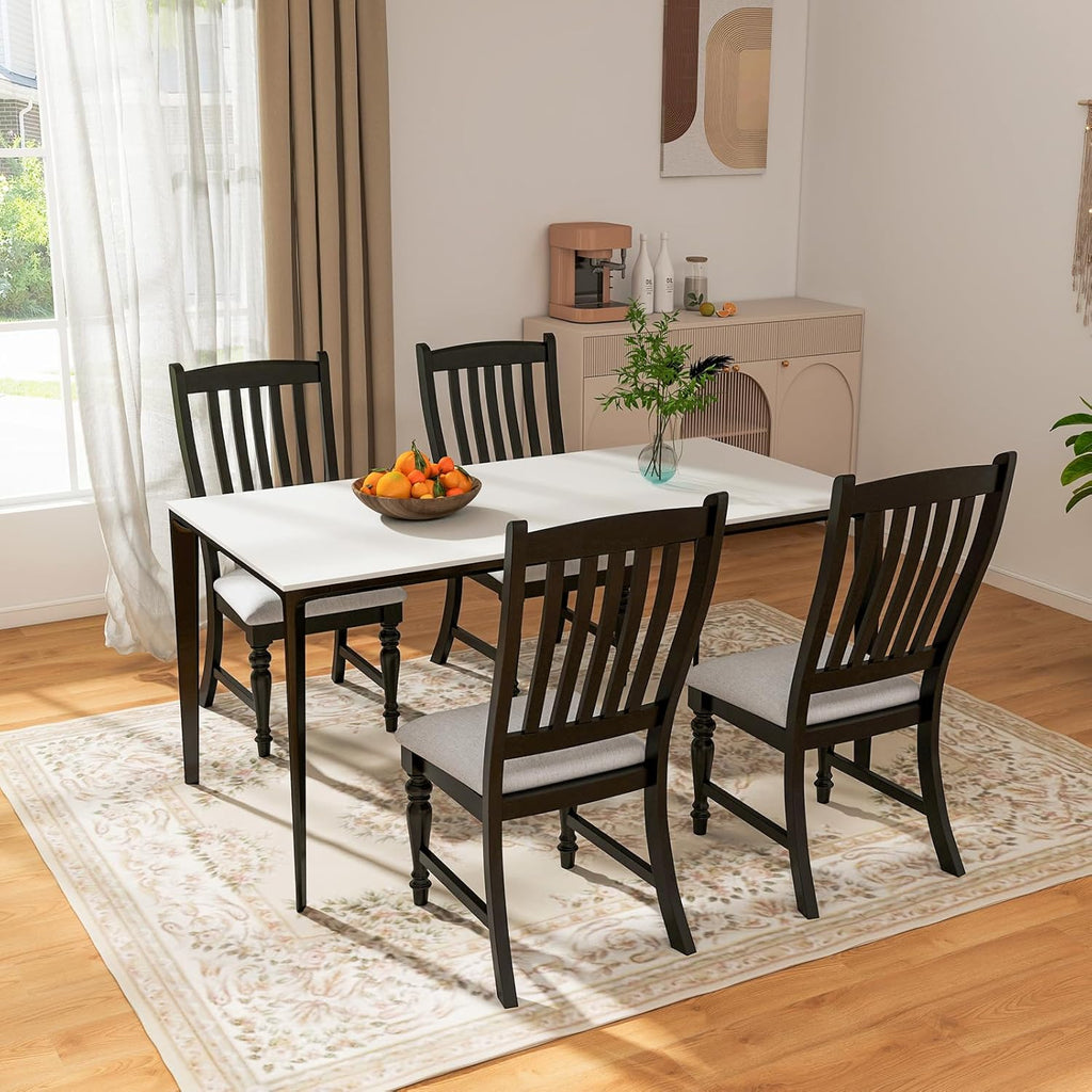 Giantex Wood Dining Chairs Set of 2, Farmhouse Black Kitchen Chair with Solid Wood Frame, Max Load 355 Lbs, Armless Upholstered Dining Side Chairs with Cushion Seat, Slat Back Dining Room Chairs