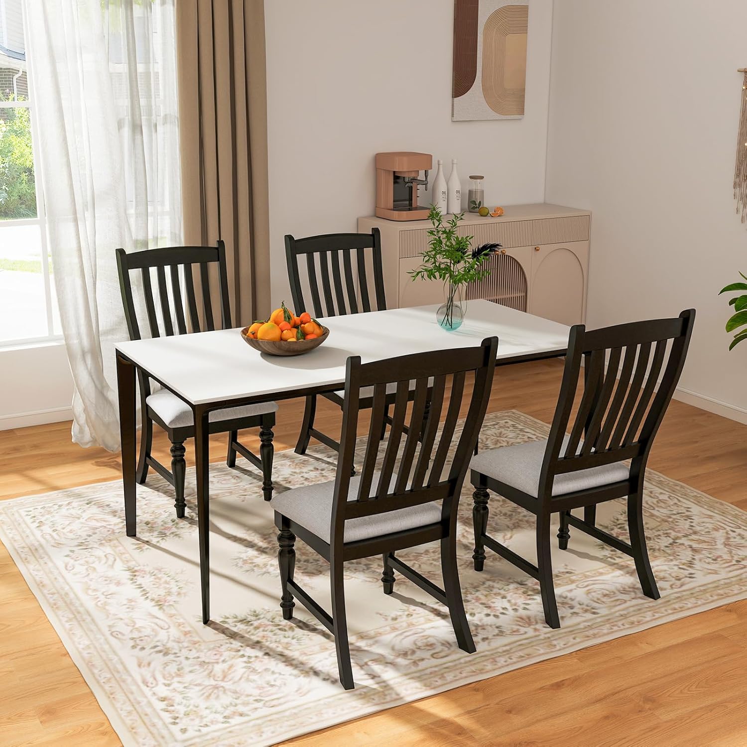 Giantex Wood Dining Chairs Set of 2, Farmhouse Black Kitchen Chair with Solid Wood Frame, Max Load 355 Lbs, Armless Upholstered Dining Side Chairs with Cushion Seat, Slat Back Dining Room Chairs