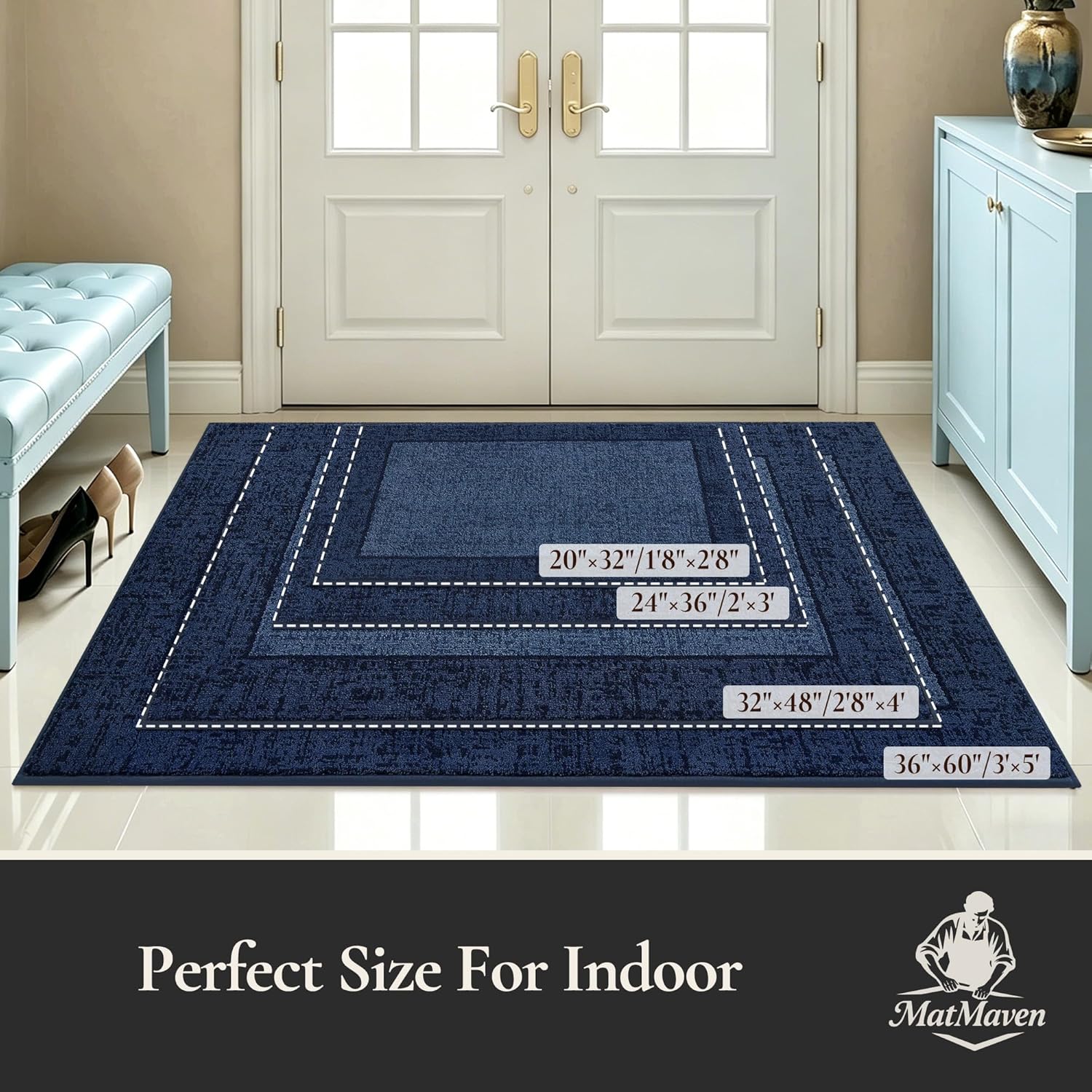 Dirt Trapper Door Mat 32"x 48", Non Slip Washable Doormat, Stain Resist and Absorbent Welcome Mat, Floor Mats,Low Profile Entrance Dog Door Mats for Front Back Door,Blue