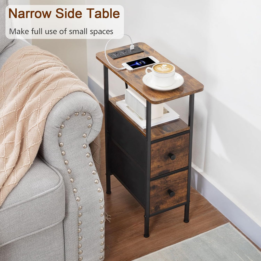 LOAKEKEL Narrow Nightstand with Charging Station