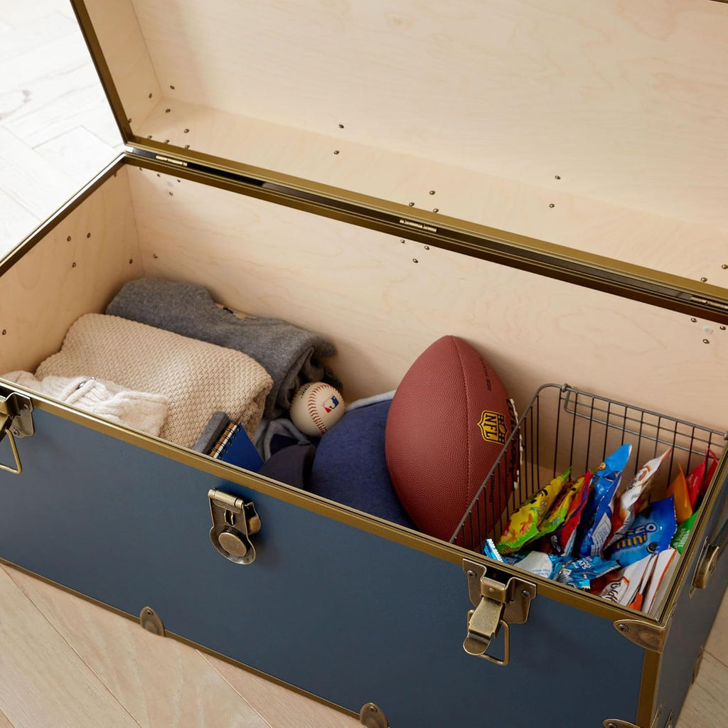 Rhino Trunk & Case Classic Camp & College Trunk with Antique Brass Hardware - 30"x17"x13", 1500+ lbs Capacity - Soft-Close Lid. Strong, USA Made Summer Camp Footlocker and Secure Dorm Storage Chest