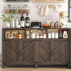 knoworld Buffet Sideboard with Storage Farmhouse with 4 Doors, 55'' Large Kitchen Storage Cabinet Wood Coffee Bar Cabinet Buffet Table with Shelves for Kitchen, Dining Room, Entryway (Brown, 55in)