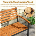 Giantex Outdoor Bench, Acacia Wood Patio Loveseat with Slatted Backrest & Seat, Armrests, Heavy Duty Metal Frame, 800 lbs Capacity, 2-Person Garden Bench for Lawn, Porch, Yard and Park