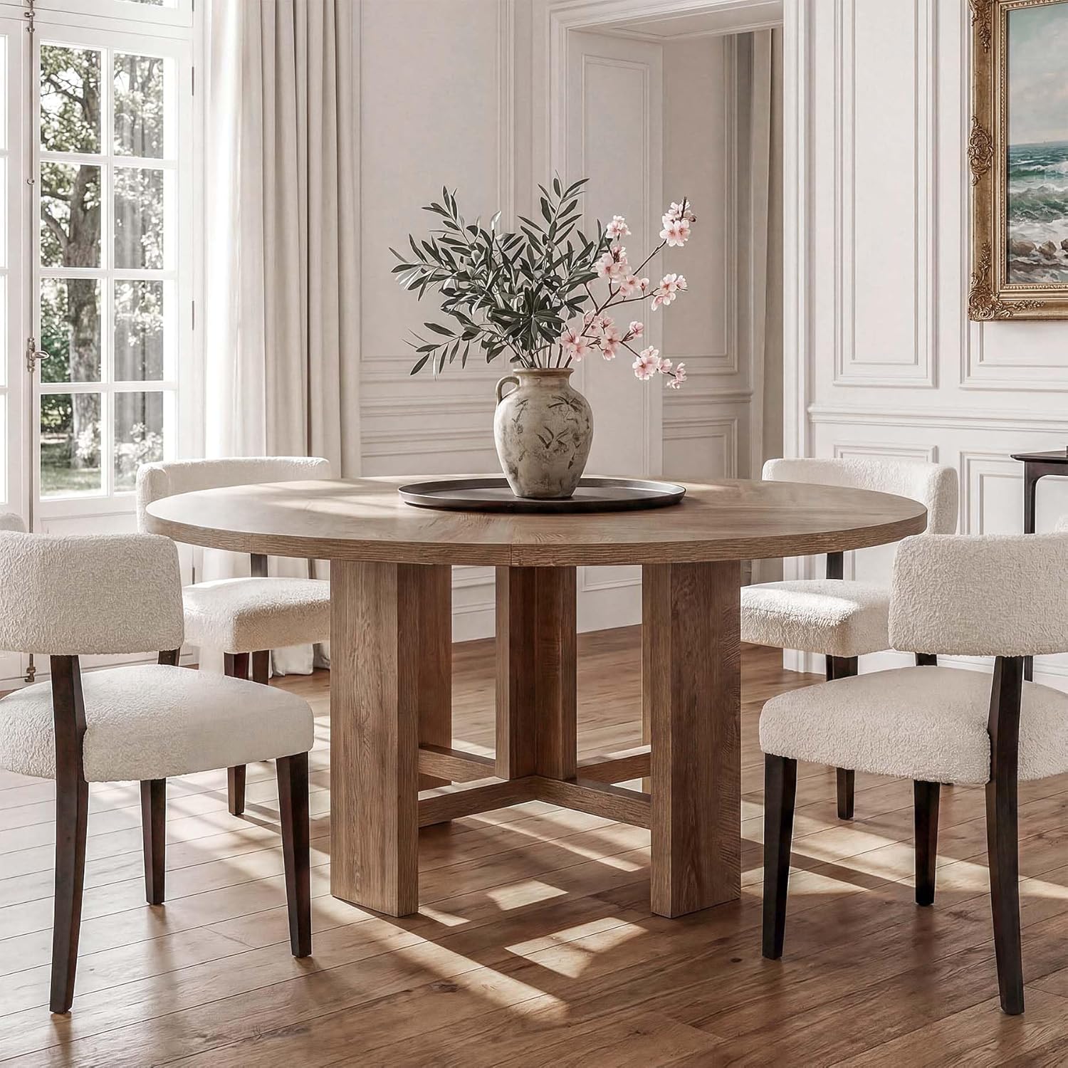 LITTLE TREE 47 inch Round Dining Table, Round Kitchen Table for 6, Farmhouse 47" Dinner Room Tables, Rustic Circle Tables for Kitchen, Dining