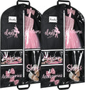 DEEKA 2 Pack Dance Garment Bag for Hanging Clothes with Zipper Pockets Dance Accessories Essentials Uniform Costume 40 Inch Dress Bags for Dance Competition Girls (Black,Pink)