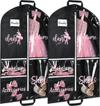 DEEKA 2 Pack Dance Garment Bag for Hanging Clothes with Zipper Pockets Dance Accessories Essentials Uniform Costume 40 Inch Dress Bags for Dance Competition Girls (Black,Pink)