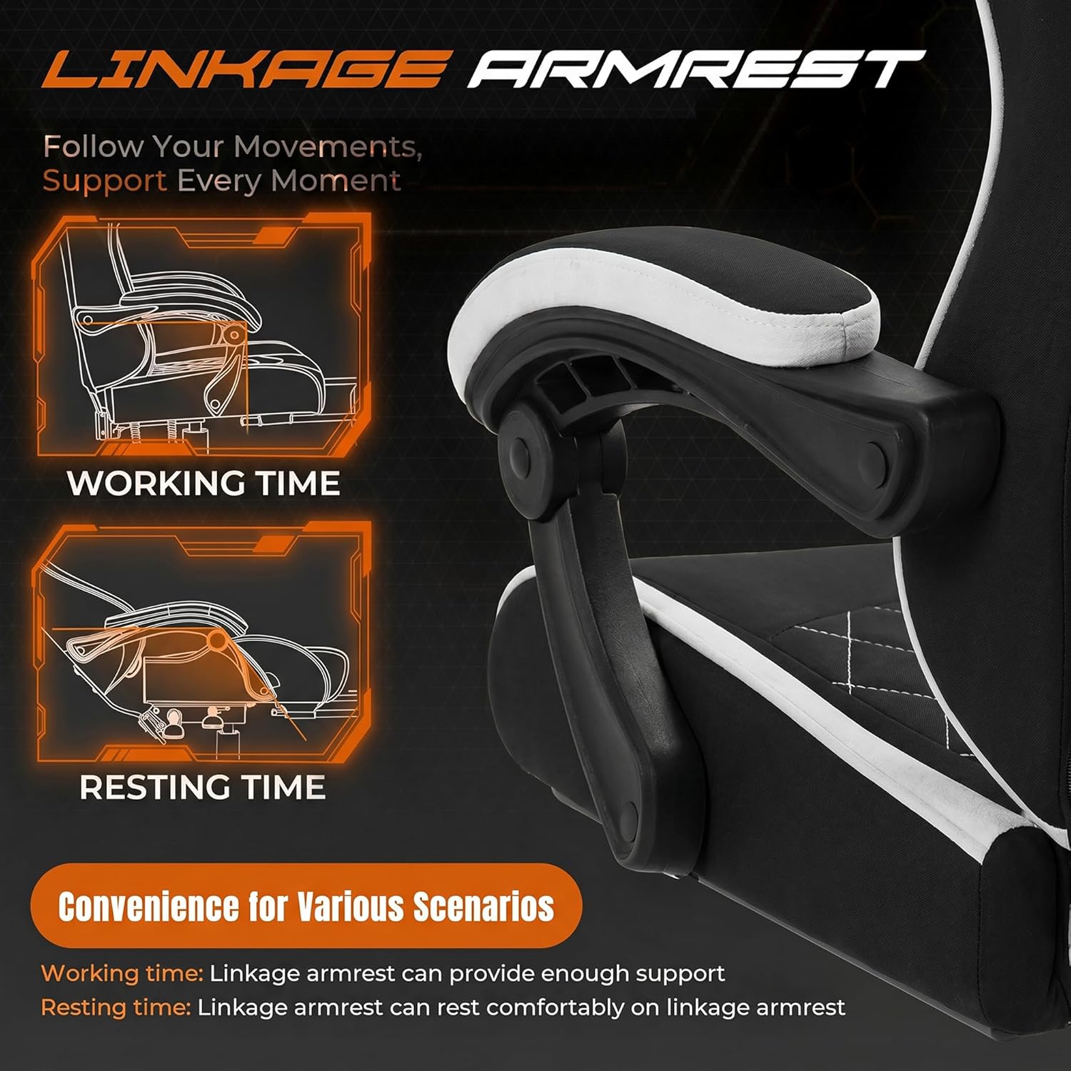Shintenchi Gaming Chair, Ergonomic Office Chair with Footrest, Lumbar Support and Linkage Armrests, Swive Home Video Game Chairs for Adults, Black