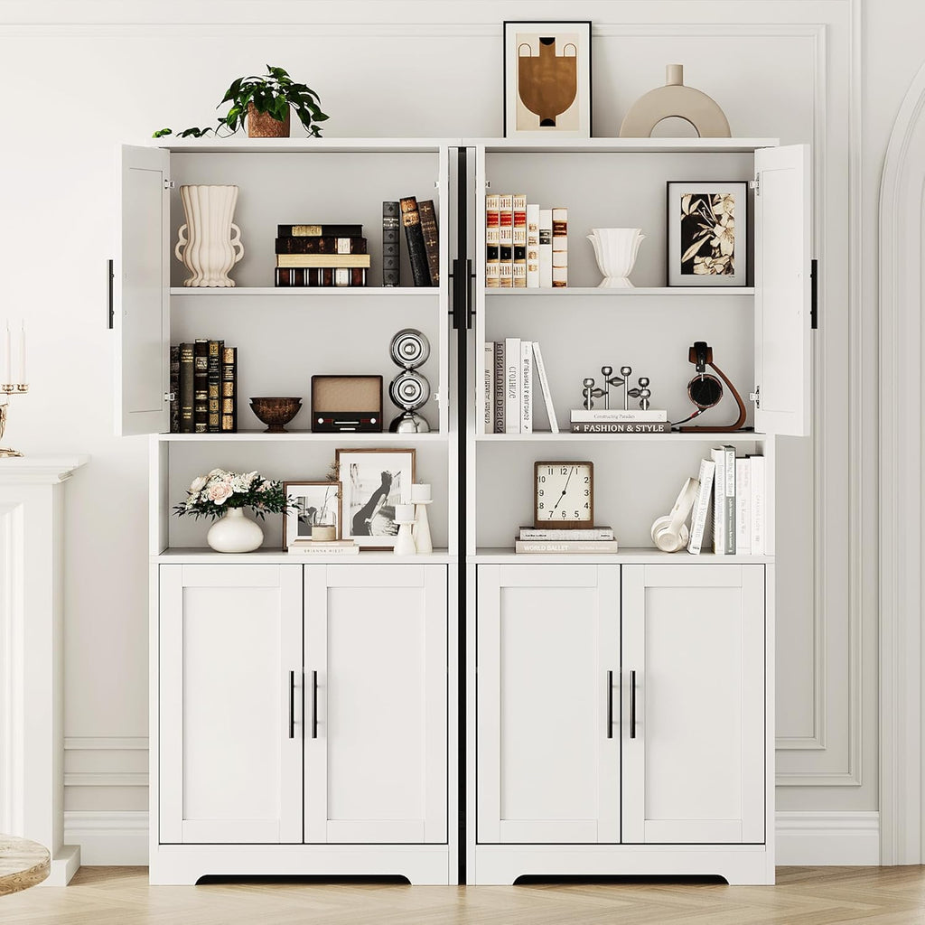 Garvee 70 Inch Tall Storage Cabinet, Kitchen Pantry Cabinet with Doors and Adjustable Shelves, Freestanding Wooden Classic Cupboard for Living Room, Dining Room, Bathroom, White