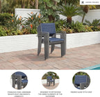 Signature Design by Ashley Point Bonita Set of 4 Outdoor Chairs with Padded Sling Seat, Stackable Aluminum Lounge Chairs for Patio and Porch Seating, Gray Frame with Blue Sling