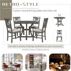 Merax 5 Piece Round Dining Table Set 4 Retro Chairs with Special-Shaped Table Legs, Exquisitely Designed Hollow Chair Back for Dining Room, Grey