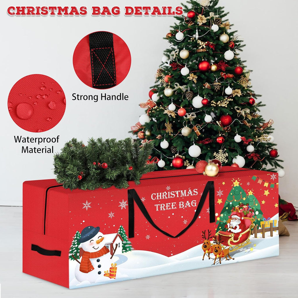 Christmas Tree Storage Bag 7.5 Ft Large Christmas Tree Bag with Reinforced Handles & Dual Zippers Wide Opening, Heavy Duty Oxford Fabric Xmas Ornament Storage Box Protects From Moisture, Dust (Red)
