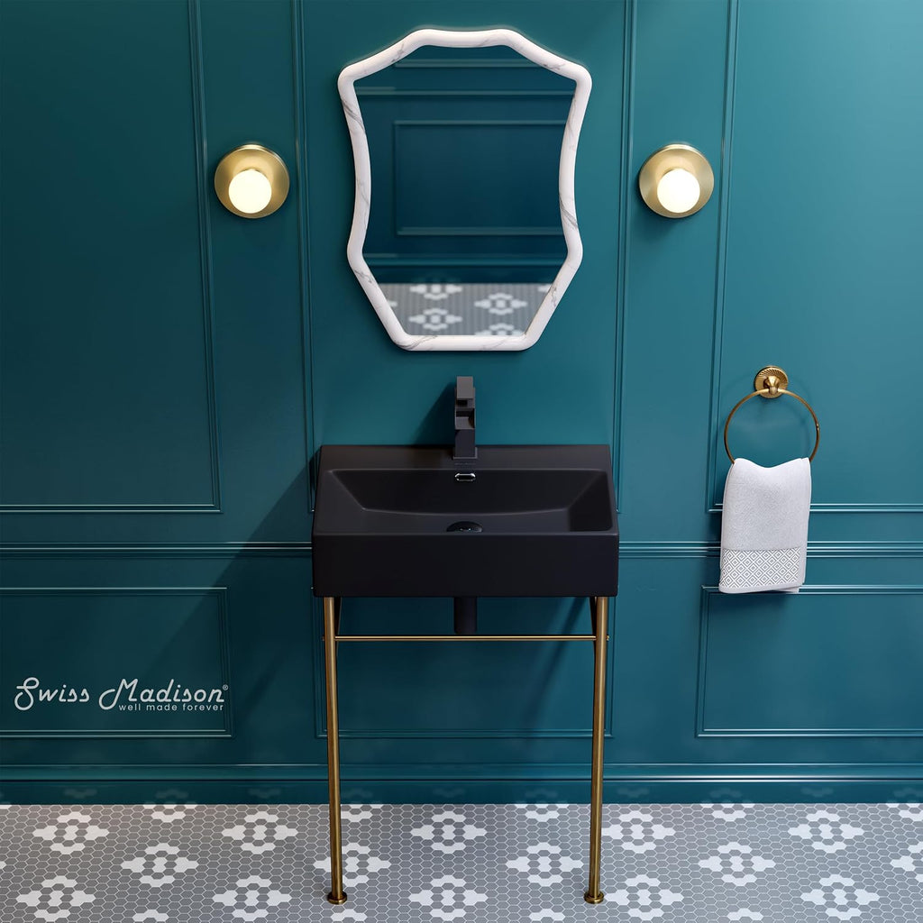 Claire 24" Ceramic Console Sink Matte Black Basin Brushed Gold Legs