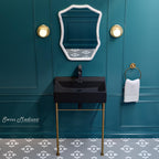 Claire 24" Ceramic Console Sink Matte Black Basin Brushed Gold Legs