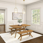 Plank+Beam Verso 48 Inch Modern Dining Bench, Pine Wood, Cross-Leg Base, Pecan