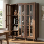 51" Tall Modular Pantry Storage Cabinet, Farmhouse Kitchen Pantry Cabinet with Adjustable Shelves & Glass Doors, Food Storage Cabinet for Kitchen, Living Room (1, Cracked Oak, 51 Inch)