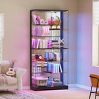 Glass Display Cabinet with RGB Lights,10-Tiers Curio Dispaly Cabinet with Human Body Sensor, Frameless Tall China Cabinets for Collectibles, Locking Showcase Cabinets with Shelf for Living Room