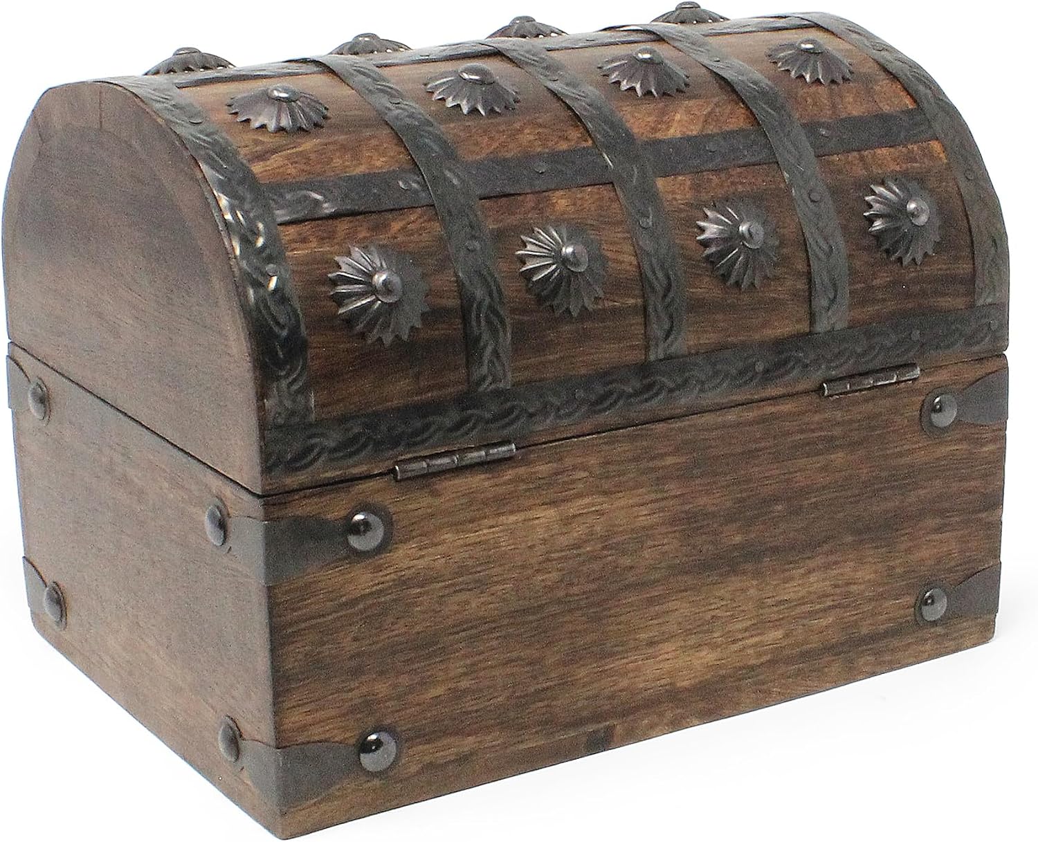 Nautical Cove Keepsake Wooden Treasure Chest with Antique Jewelry Lock and Key (Large 8 x 6 x 6) – Decorative Box, Pirate Wooden Chest, Wood Box with Lid, Rustic Storage Chest