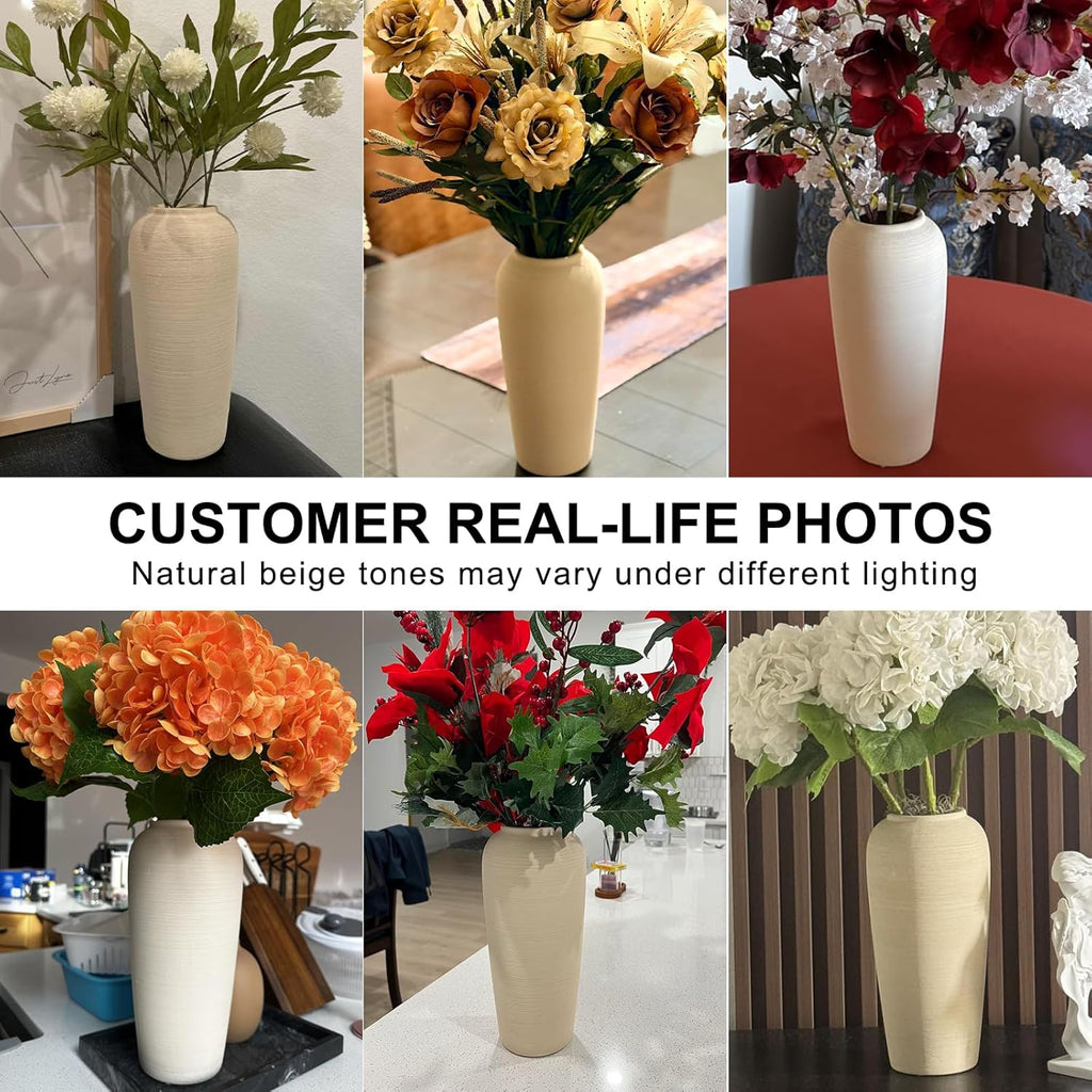 Tall Ceramic Vase 12 Inch Neutral Textured Vase,Cream Ceramic Vase for Home Decor,Farmhouse Tall Ceramic Flower Vase for Dining Table,Living Room,Kitchen,Bedroom,Entryway