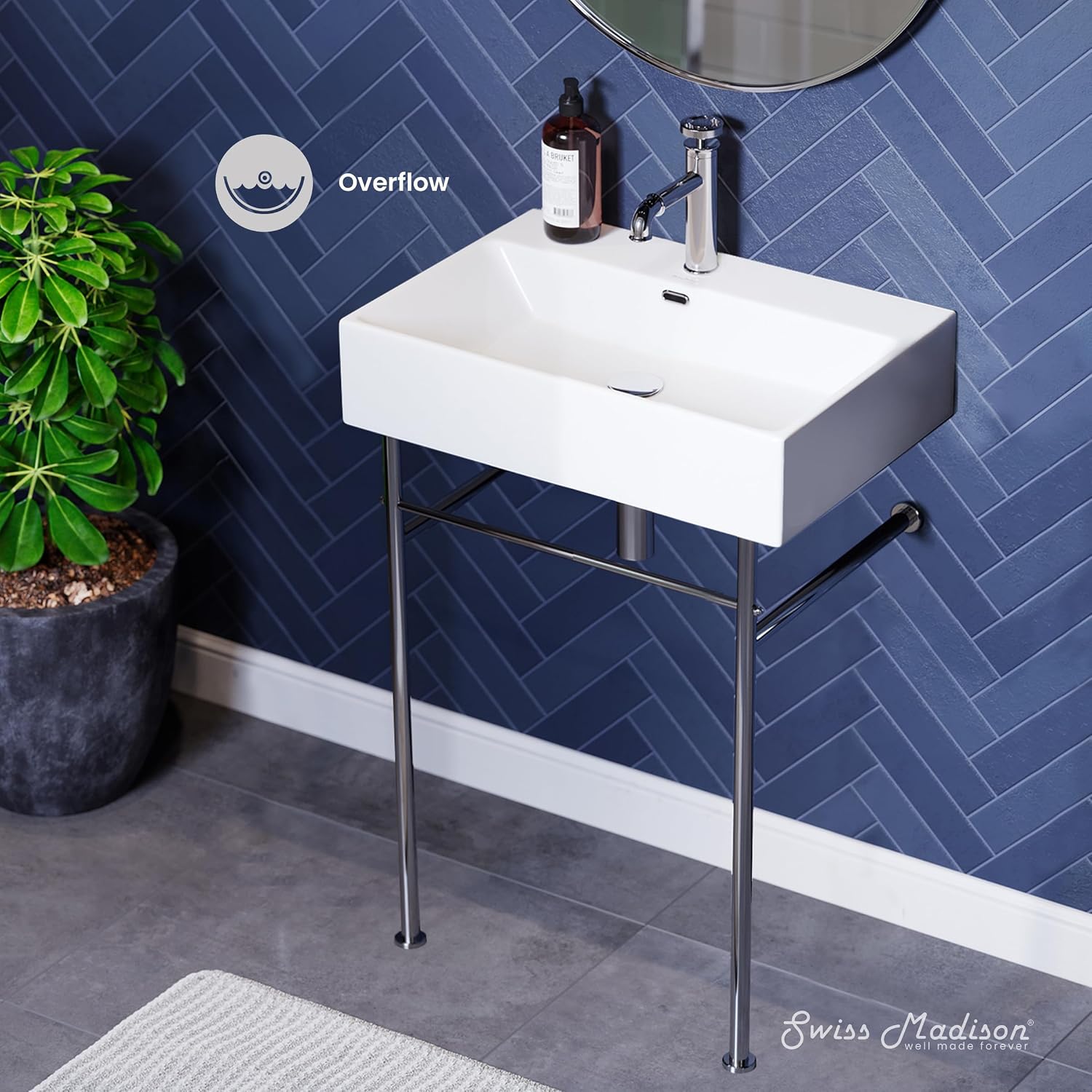 Swiss Madison Well Made Forever SM-CS711, Claire 24" Ceramic Console Sink In Glossy White Basin