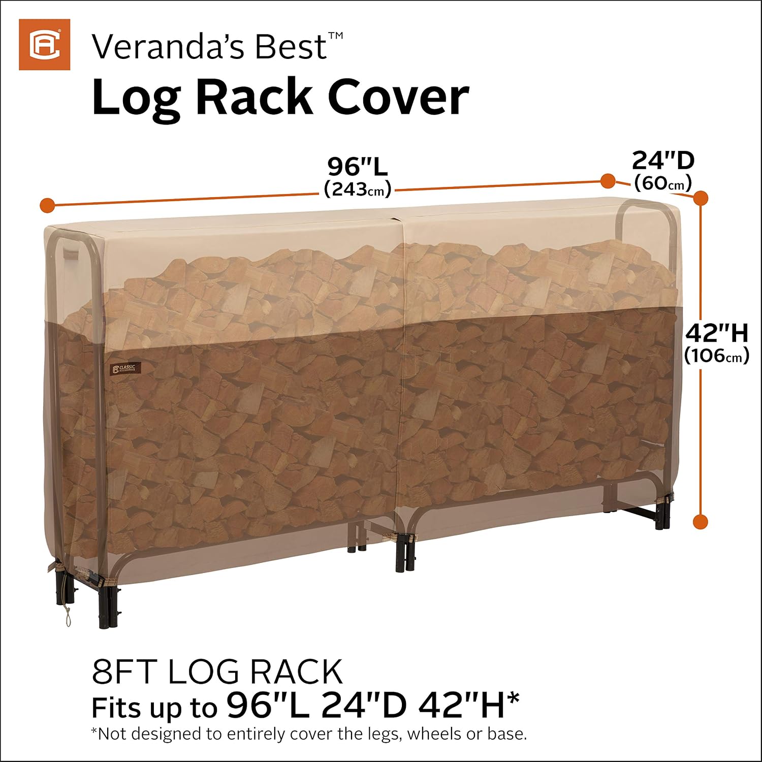 Classic Accessories Veranda's Best Waterproof Log Rack Cover, 96 x 24 x 42 Inch