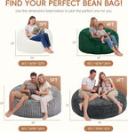 fond + found 3FT Bean Bag Chair Bean Bag Chairs for Adults with Memory Foam Removable Cover Stripe Plush, Adult Bean Bag Chairs for Living Room Bedroom Gaming Dorm Office-Dark Grey(36” x 36” x 22”)